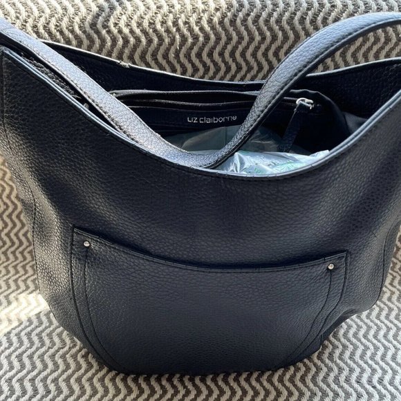 Liz Claiborne Black Leather Hobo Hand Bag Middle Size Shoulder Braiding Purse - Picture 3 of 8